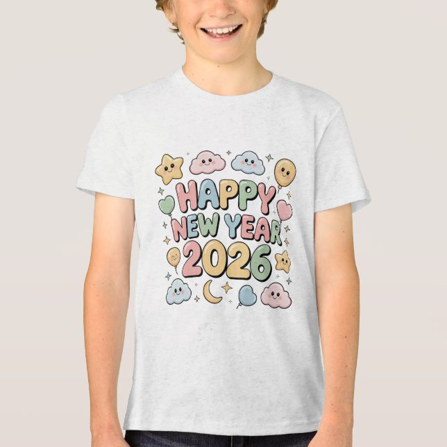 T-shirt En Tri-matière Cute Baby Cartoon New Year 2026 Illustration (Recto)