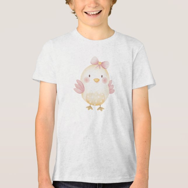 T-shirt En Tri-matière Cute Baby Chick with Pink Bow Illustration (Recto)