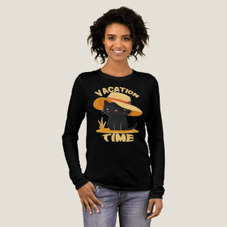 T-shirt En Tri-matière Cute Black Cat in Sun Hat – Vacation Time