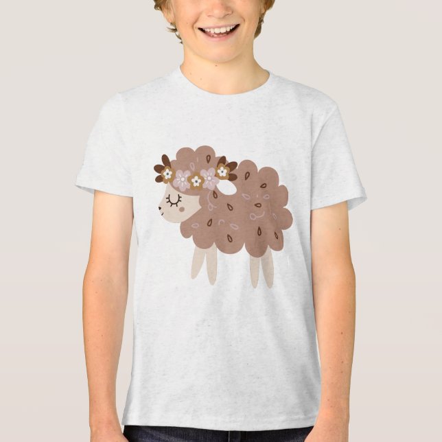 T-shirt En Tri-matière Cute Boho Sheep with Floral Crown Pastel Nursery  (Recto)