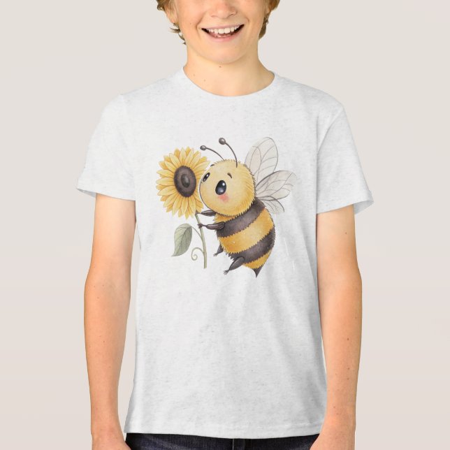 T-shirt En Tri-matière Cute Bumblebee with Sunflower Illustration (Recto)