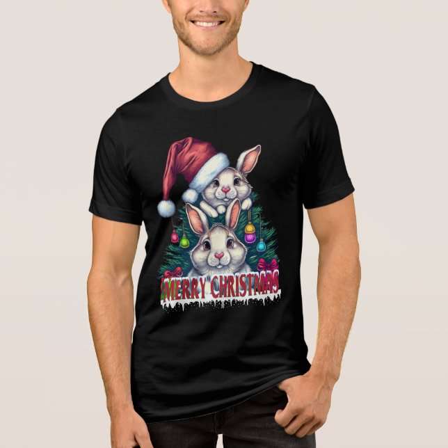 T-shirt En Tri-matière Cute Bunny Merry Christmas – Holiday Rabbit (Recto)