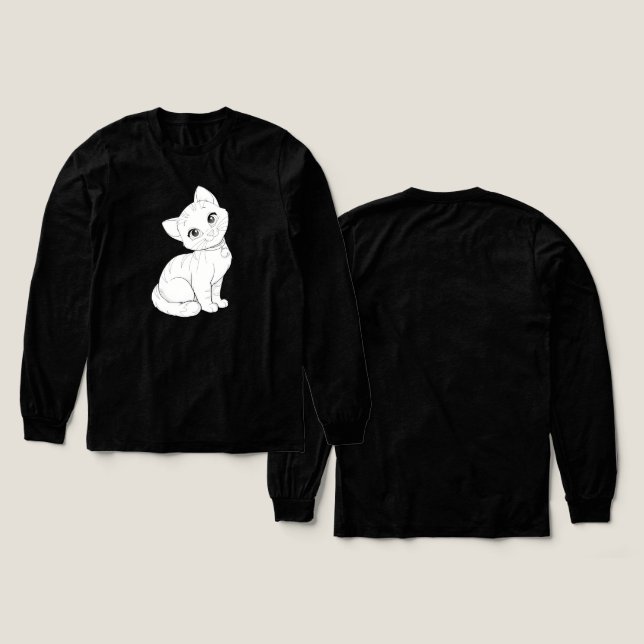 T-shirt En Tri-matière Cute Cartoon Cat Line Art - Adorable Kitty Illgres (Motif recto et verso)
