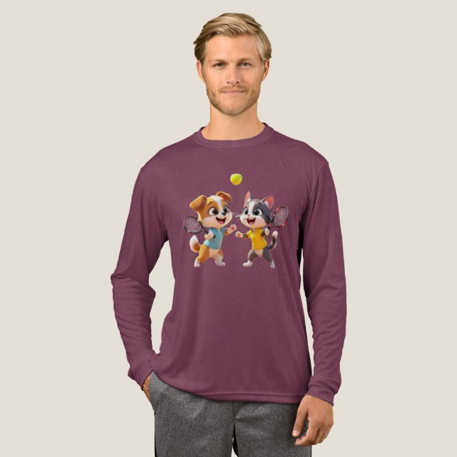 T-shirt En Tri-matière Cute Cartoon Dog and Cat Playing Padel Tennis – Fu (Recto complet)