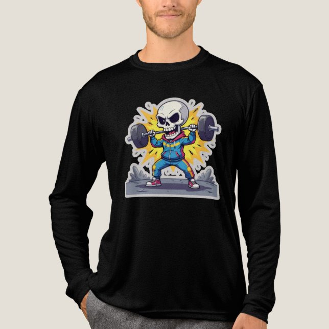 T-shirt En Tri-matière “Cute Cartoon Skeleton Weightlifter • Funny Gym Ba (Recto)