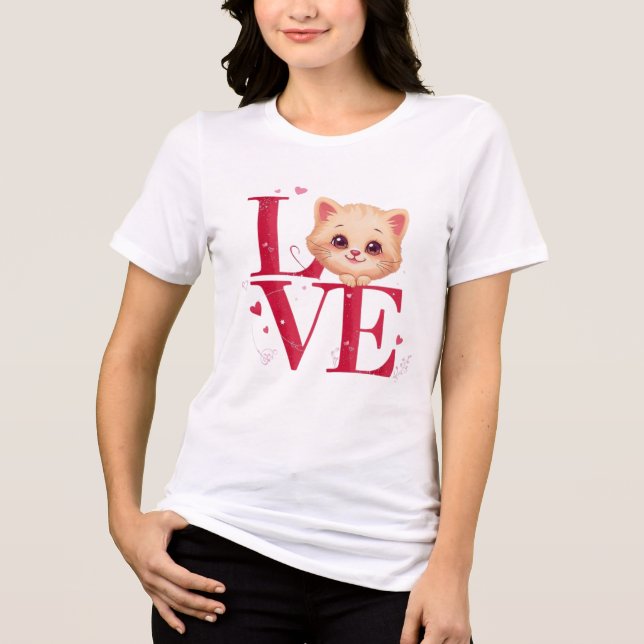 T-shirt En Tri-matière Cute Cat LOVE Valentine’s Day Gift (Recto)