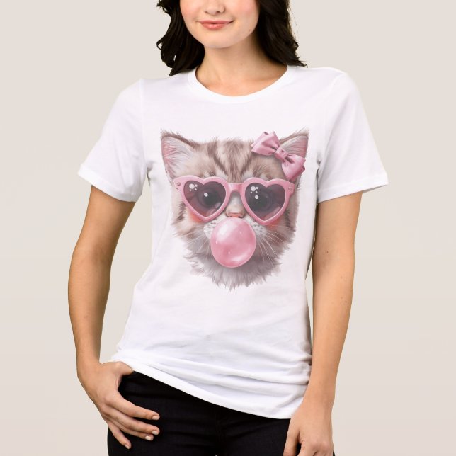 T-shirt En Tri-matière Cute Cat with Bubble Gum Tee (Recto)