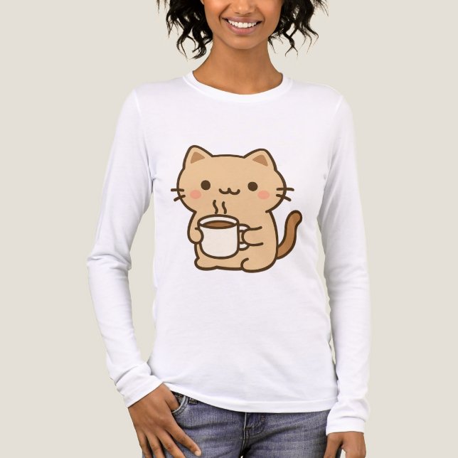 T-shirt En Tri-matière Cute Coffee Cat Kawaii Cozy Aesthetic Design (Recto)