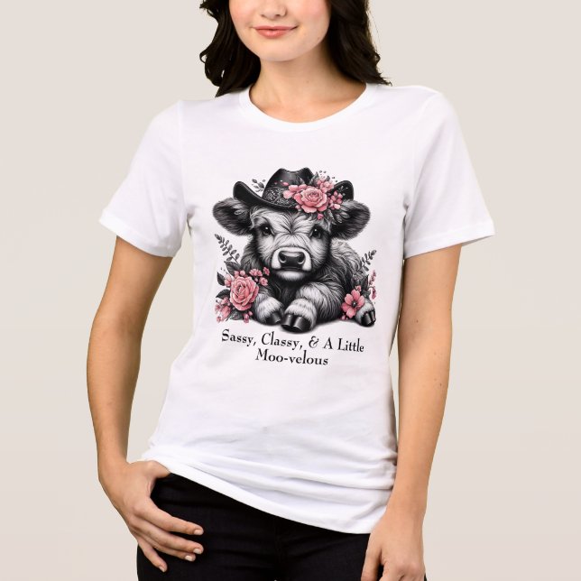 T-shirt En Tri-matière Cute Cow Girl Highland Cow Avec Texte (Recto)