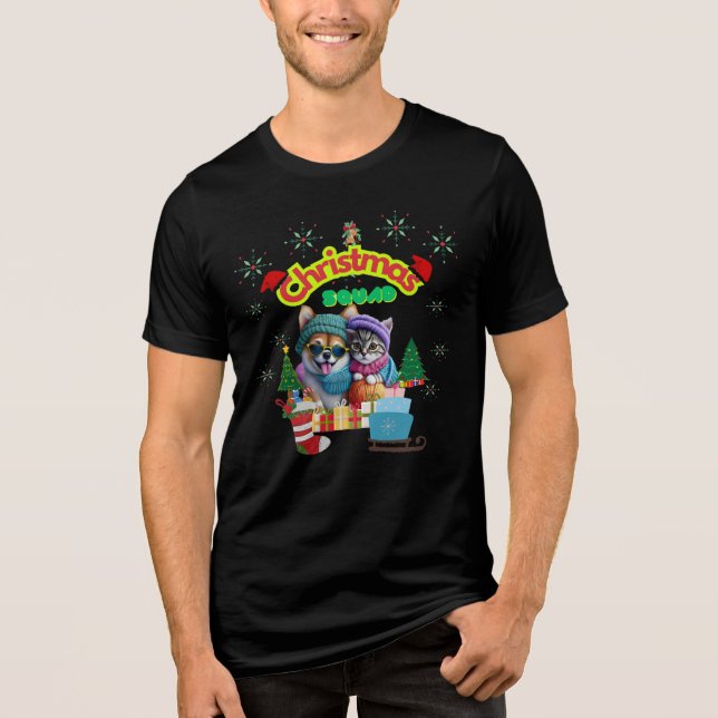 T-shirt En Tri-matière Cute dog and cat Christmas squad design  (Recto)