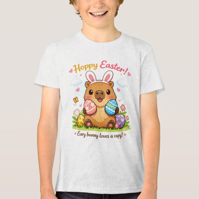 T-shirt En Tri-matière Cute Easter Capybara Eggs Bunny Ears (Recto)