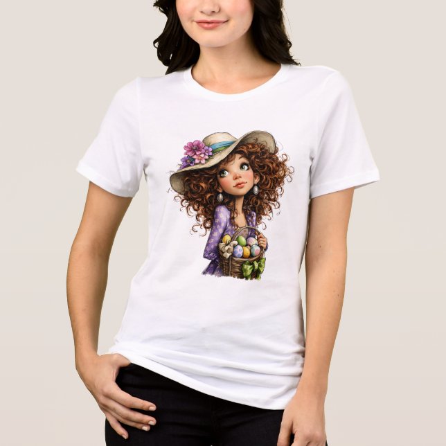 T-shirt En Tri-matière Cute Easter Girl with Eggs Spring Art (Recto)