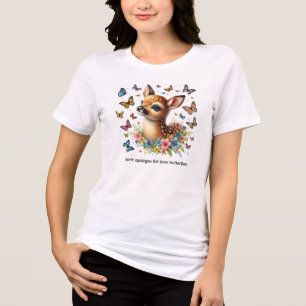T-shirt En Tri-matière Cute Fawn regarde les papillons dans la prairie