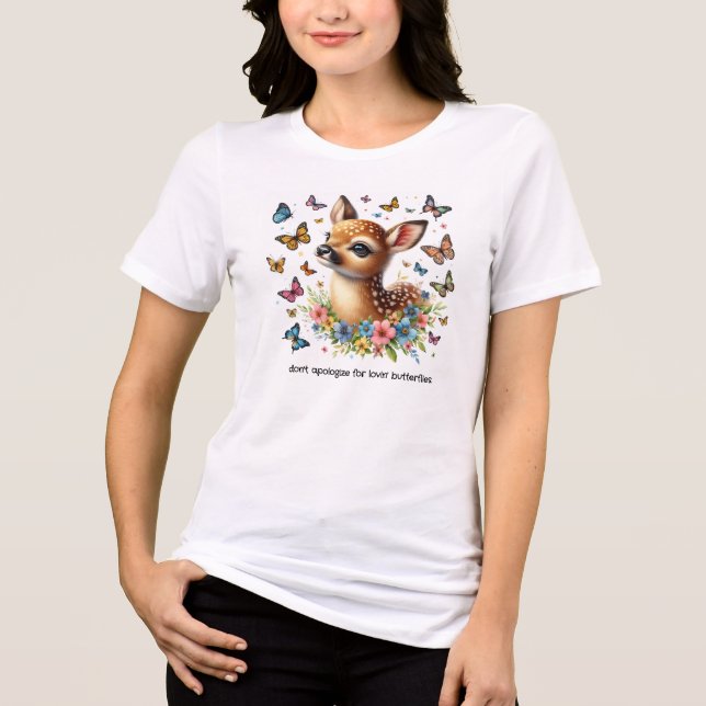 T-shirt En Tri-matière Cute Fawn regarde les papillons dans la prairie (Recto)