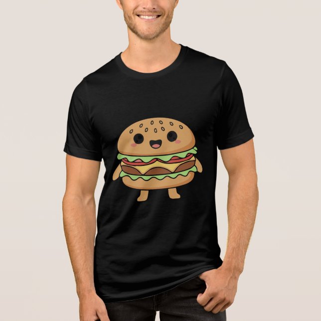 T-shirt En Tri-matière Cute food character illustration (smiling burger), (Recto)