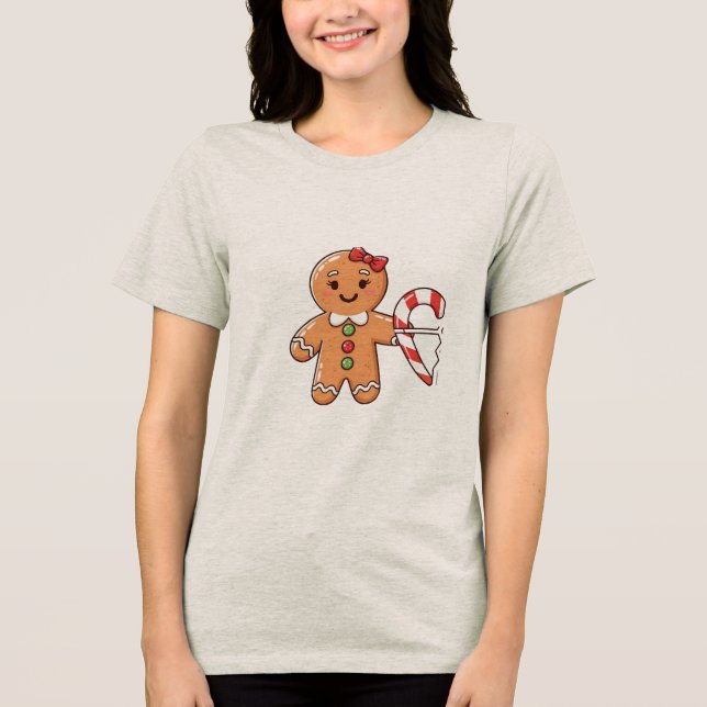 T-shirt En Tri-matière Cute Gingerbread Girl with Broken Candy Cane Heart (Recto)