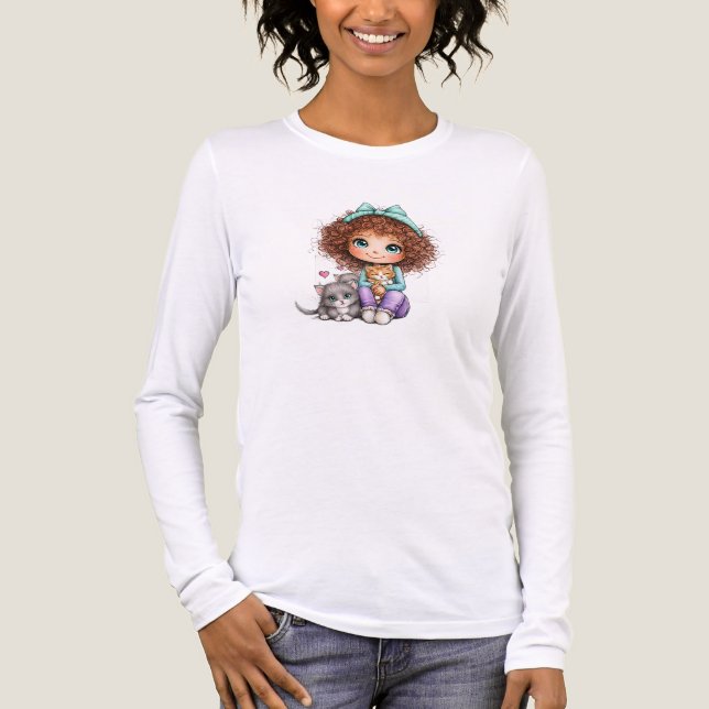 T-shirt En Tri-matière Cute Girl with Kittens Kawaii Cozy Art (Recto)