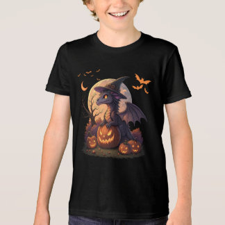 T-shirt En Tri-matière Cute Halloween Dragon Witch Hat Pumpkin Moon 