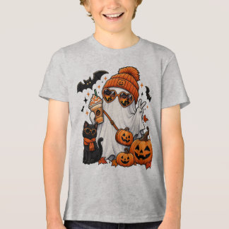 T-shirt En Tri-matière Cute Halloween Ghost & Black Cat – Spooky Autumn