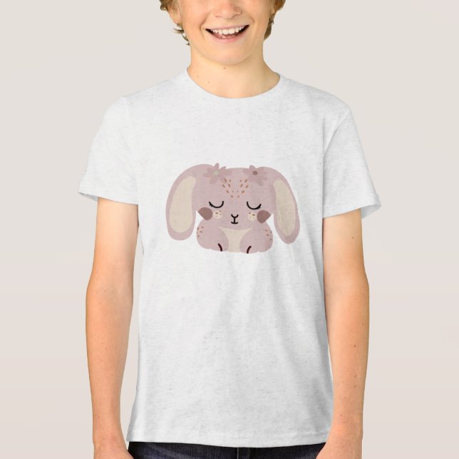 T-shirt En Tri-matière Cute Kawaii Bunny Illustration with Floral Details (Recto)
