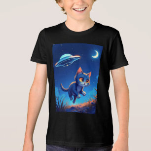 T-shirt En Tri-matière Cute Kitten pourchassé par un OVNI