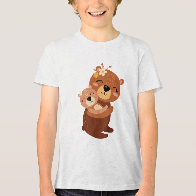 T-shirt En Tri-matière Cute Mama Bear Hugging Baby Cub Illustration (Recto)