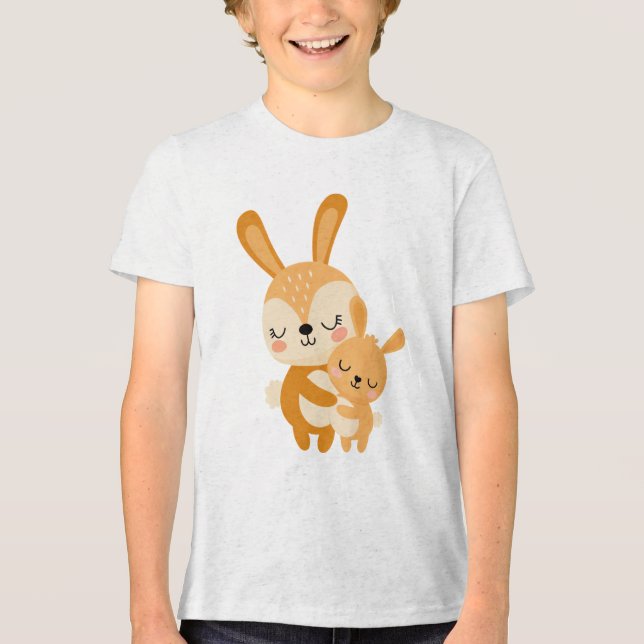 T-shirt En Tri-matière Cute Mama Bunny Hugging Baby Bunny Illustration (Recto)