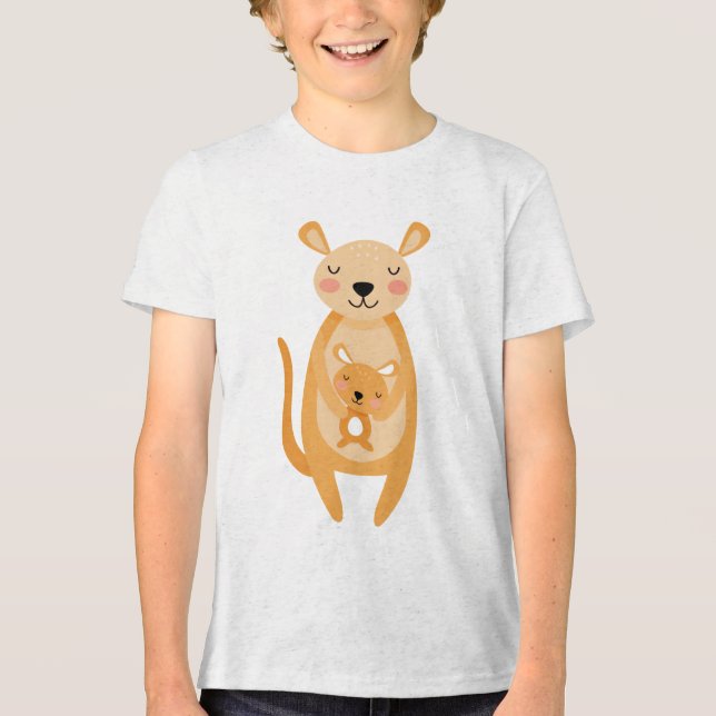 T-shirt En Tri-matière Cute Mama Kangaroo Hugging Baby Joey Illustration (Recto)