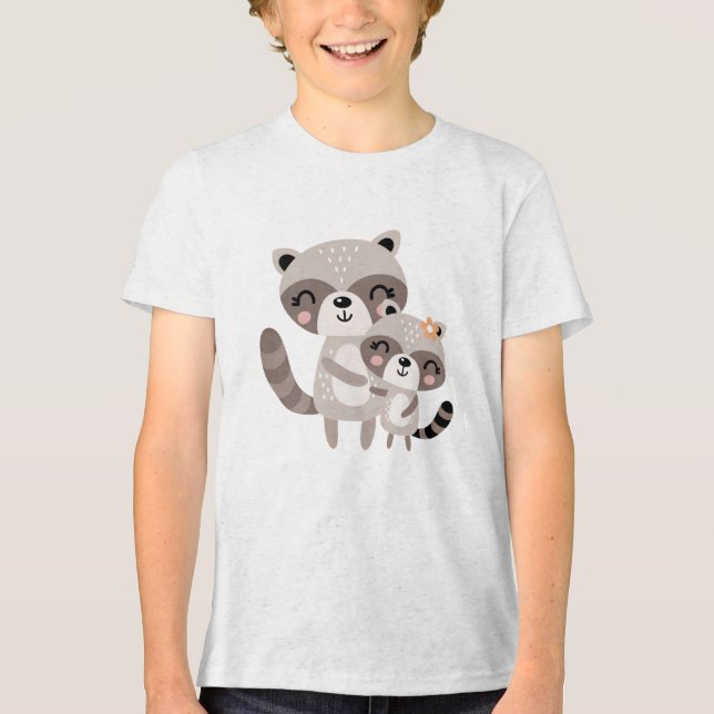 T-shirt En Tri-matière Cute Mama Raccoon Hugging Baby Raccoon (Recto)