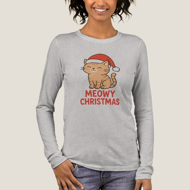 T-shirt En Tri-matière Cute Meowy Christmas Cat Santa Hat (Recto)