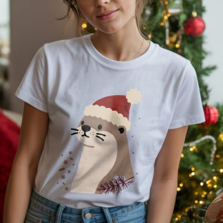 T-shirt En Tri-matière Cute otter with Christmas hat, Holiday Animal