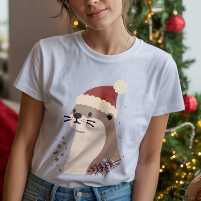 T-shirt En Tri-matière Cute otter with Christmas hat, Holiday Animal (Créateur téléchargé)