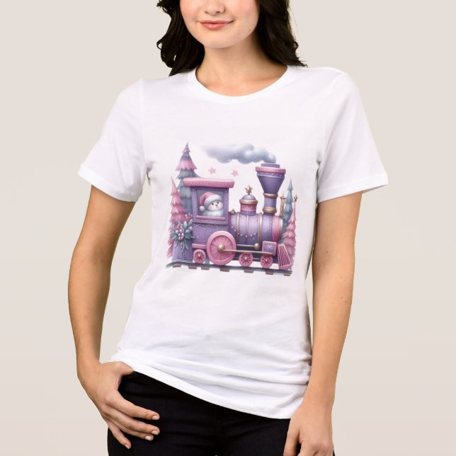 T-shirt En Tri-matière Cute Pastel Christmas Train Illustration (Recto)