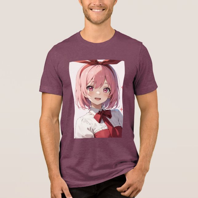 T-shirt En Tri-matière Cute Pink-Haired Anime Girl Illustration (Recto)