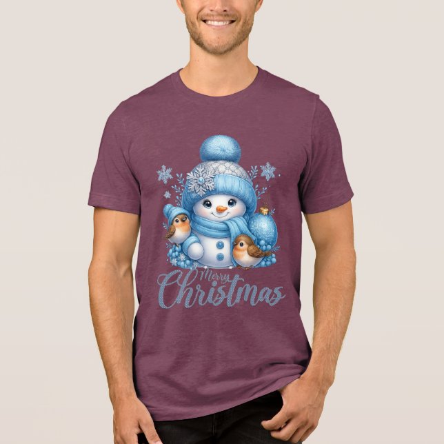 T-shirt En Tri-matière Cute Snowman and Winter Birds Christmas (Recto)