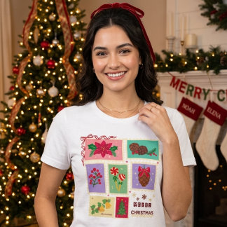T-shirt En Tri-matière Cute Vintage Christmas Postage Stamps Holiday