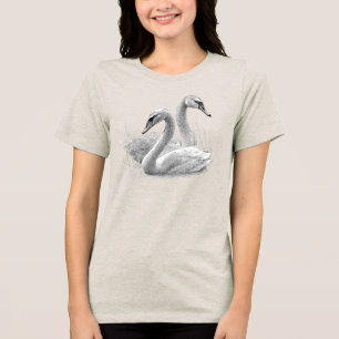 T-SHIRT  EN TRI-MATIÈRE CYGNES DESSINÉS À LA MAIN