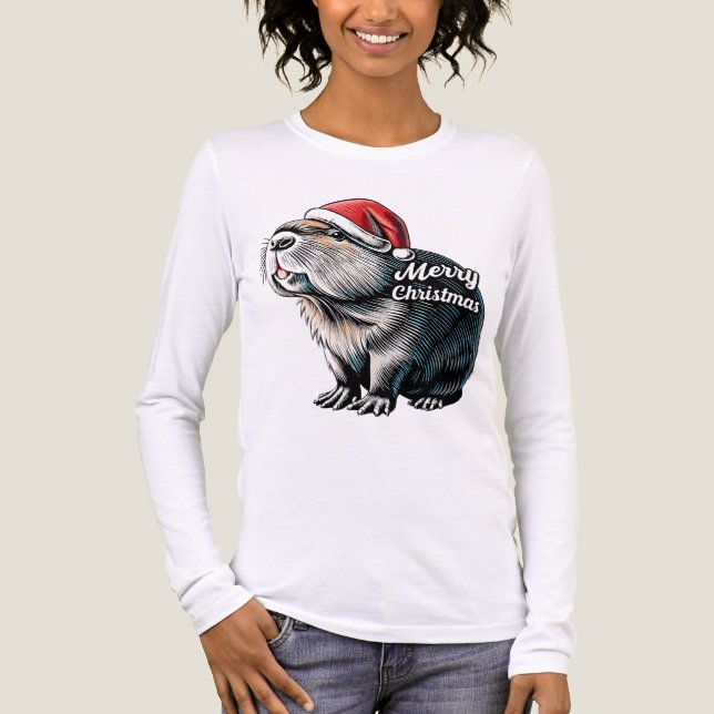 T-shirt En Tri-matière Dabbing Capybara Christmas Santa – Funny Holiday  (Recto)