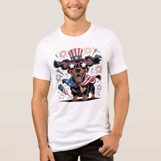 T-shirt En Tri-matière Dachshund Chien patriotique 4 juillet Drapeau amér (Recto)