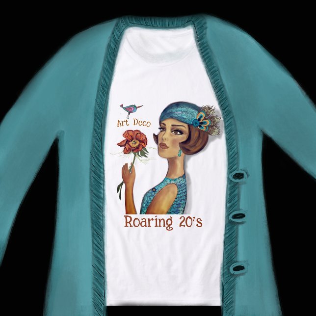 T-shirt En Tri-matière Dame Art déco avec fleurs blanches (Art Deco Lady with flower white Tri-Blend Shirt)