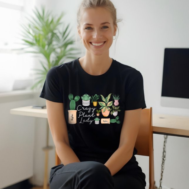 T-shirt En Tri-matière Dame Plante folle | Chic Plantes pointillés (Crazy Plant Lady | Chic Watercolor Potted Plants Tri-Blend Shirt
)