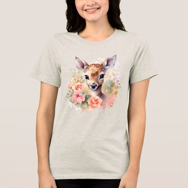 T-shirt En Tri-matière De Beaux Cerfs Entourés De Roses (Recto)