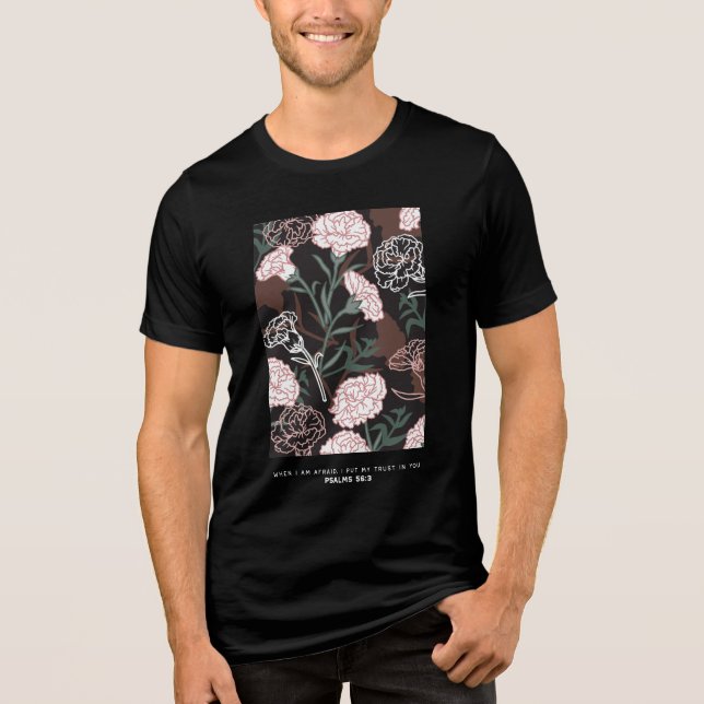 T-shirt En Tri-matière Délicates oeillets roses avec fleurs Feuilles vert (Recto)
