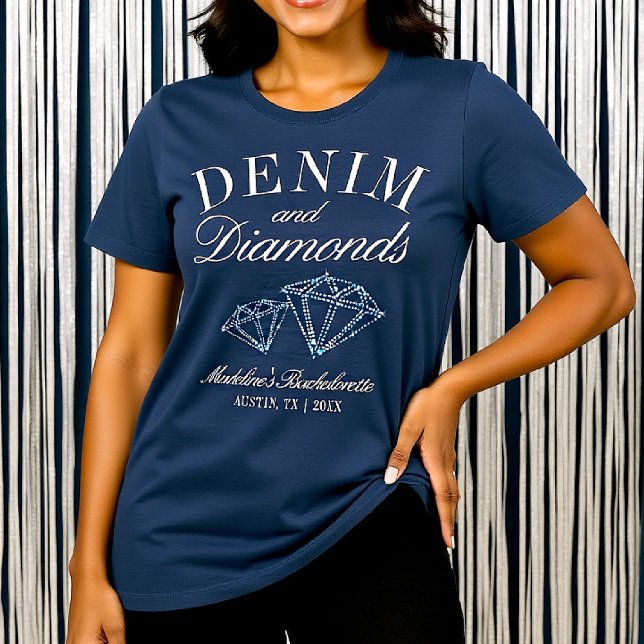 T-shirt En Tri-matière Denim Diamonds Bacheloro Party Blue Custom (denim diamonds bachelorette shirt navy blue white matching bride crew cowgirl)