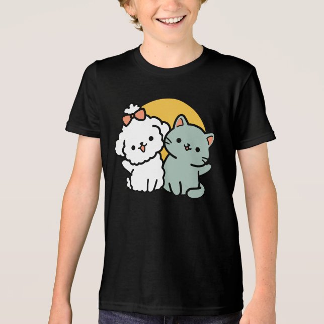 T-shirt En Tri-matière Des amis vrais pour toujours | Cute Cat & Chien Du (Recto)