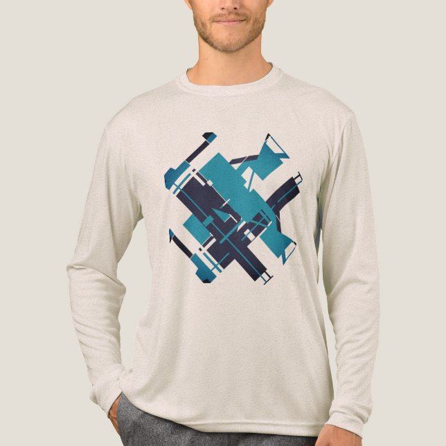 T-shirt En Tri-matière Design d'art Abstrait diagonal turquoise Blue Navy (Recto)