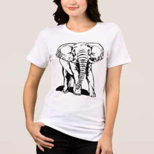 T-shirt En Tri-matière Dessin de ligne Eléphant Noir mignon