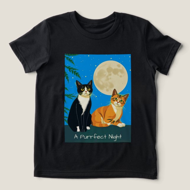 T-shirt En Tri-matière Deux chats sous la Pleine lune (Design Recto)