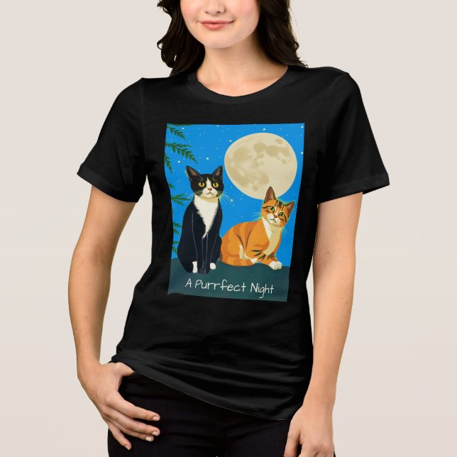 T-shirt En Tri-matière Deux chats sous la Pleine lune (Recto)
