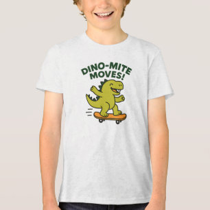 T-shirt En Tri-matière Dino-Mite Déplace un Dinosaure de Skateboard Cool